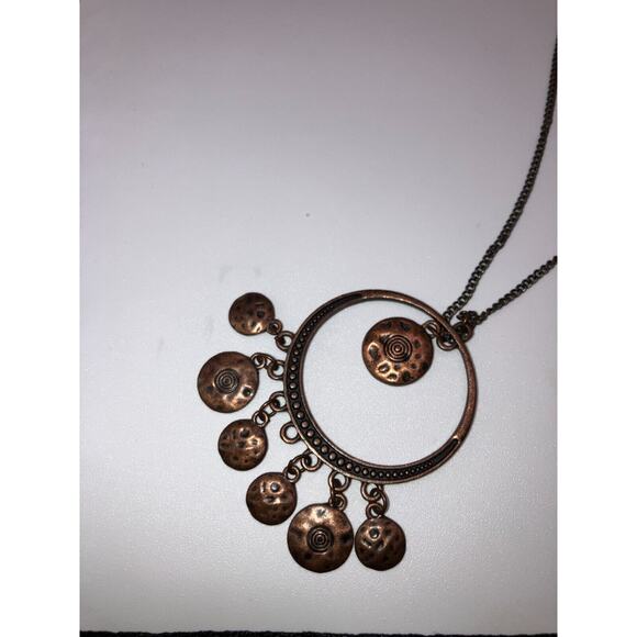 Bronze Boho Hammered Dangle Circle Round Long 34.75 Chain Necklace! - Picture 4 of 9